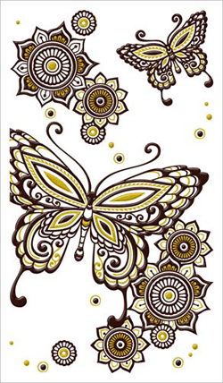 Mehendi ヘナ タトゥーステッカー 蝶と花 ブラウン 彩蒔絵本舗 いろまきえほんぽ